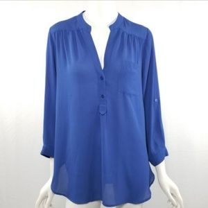 Pleione Blue Long Sleeve Blouse Top